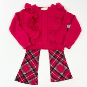 Btween Girls 4T Ruffle Sweater‎ Plaid Flare Pants Set Holiday Winter Cozy